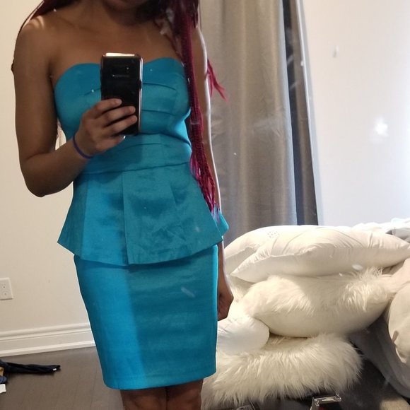 Suzy Shier Electric Blue, Strapless Peplum Dress - Picture 3 of 5